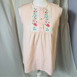 Vintage Peach Babydoll Top Embroidered/ Sleeveless/Tagless